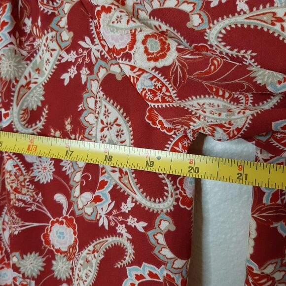 Rose + Olive Blouse Red Women Size M Boho Tassels Paisley Long Sleeve Button Up - Picture 3 of 11